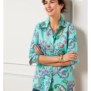 Talbots petites cotton button front shirt in fanciful paisley. NWT. Retail 89.50